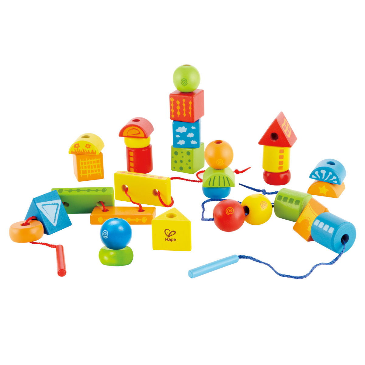 Hape String-Along Shapes Wooden Bead and Lacing Set