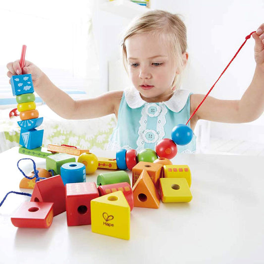 Hape String-Along Shapes Wooden Bead and Lacing Set