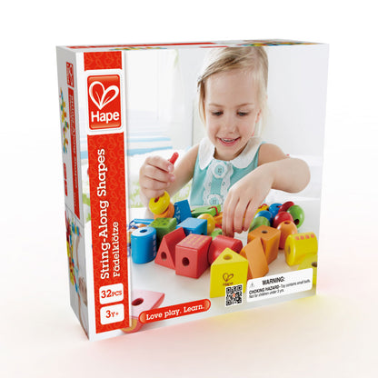 Hape String-Along Shapes Wooden Bead and Lacing Set