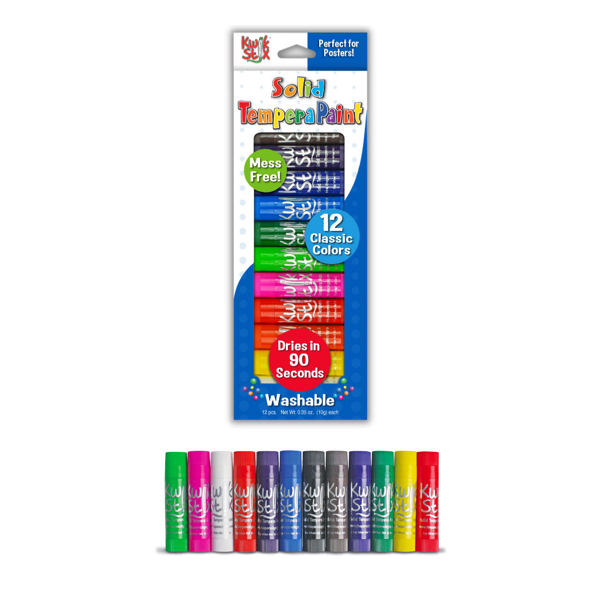 Kwik Stix Solid Tempera Paint Classic Colors 12 ct