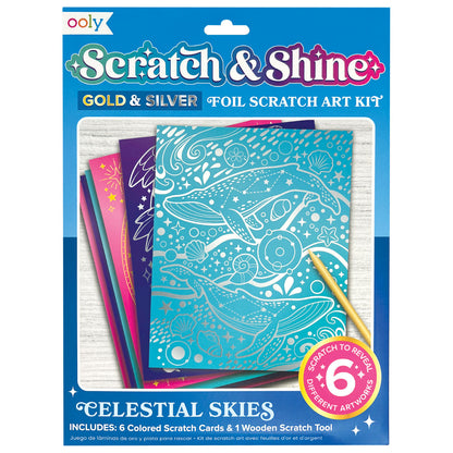 Ooly Scratch And Shine Foil Scratch Art Kit - Celestial Skies