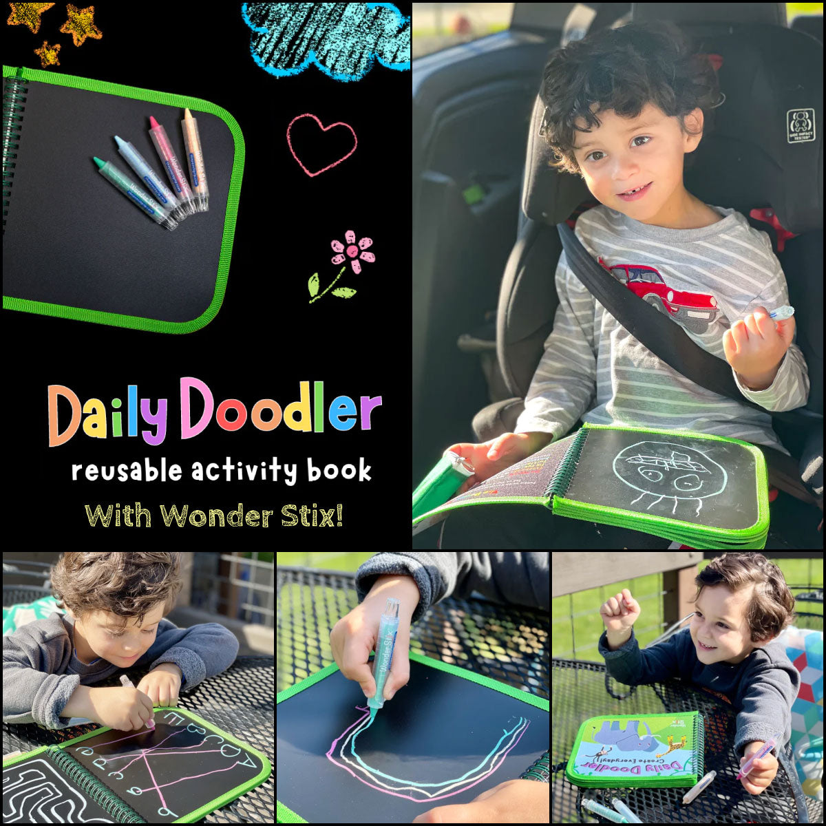 Daily Doodler Animals Reusable Book with 4 Wonder Stix