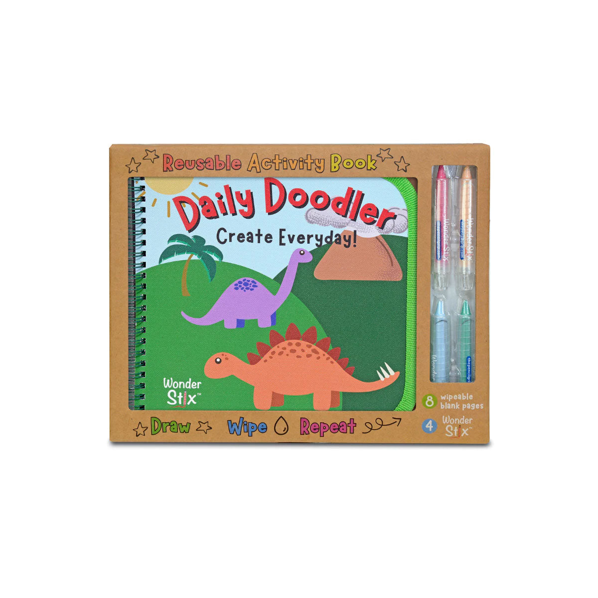 Daily Doodler Dino Reusable Book with 4 Wonder Stix