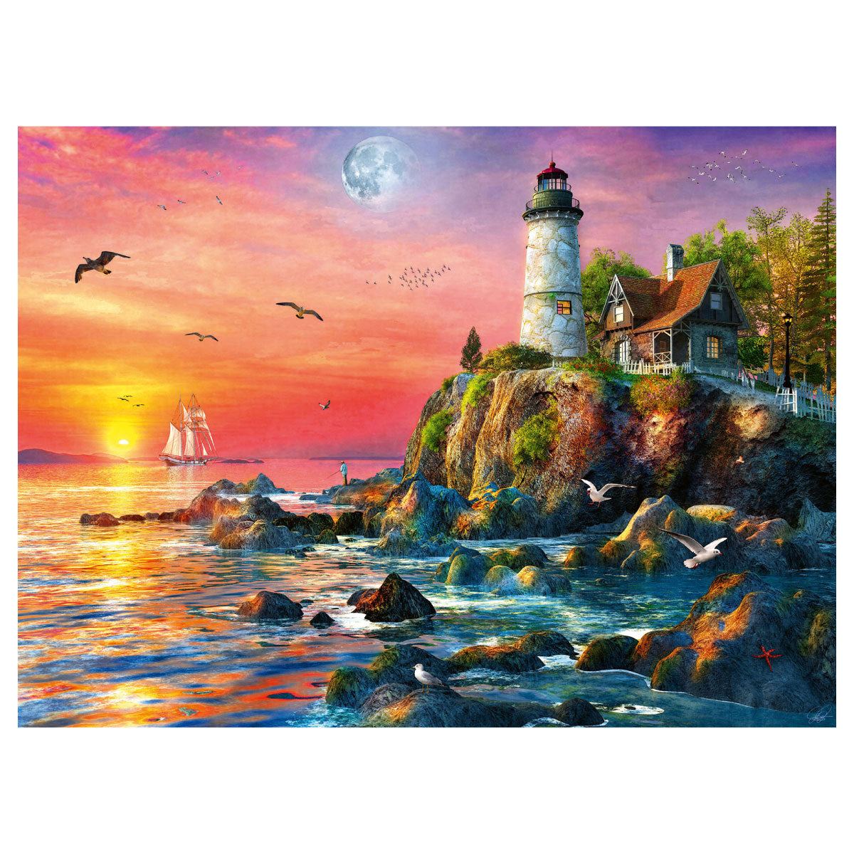 Lighthouse at Sunset - 500 pc Larger Pieces Jigsaw