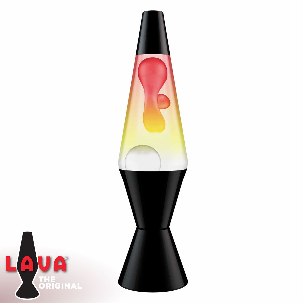 White & Yellow Globe, Black Base Colormax Wax 14.5” Lava Lamp 
