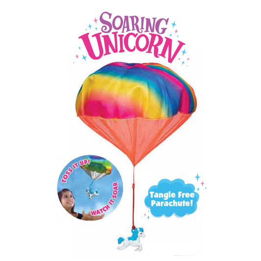 Soaring Unicorn with Rainbow Parachute