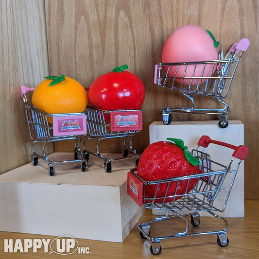 Shop N Squish Fruits in Shopping Carts - Aiden Apple, Olivia Orange, Penny Peach, Starla Strawberry